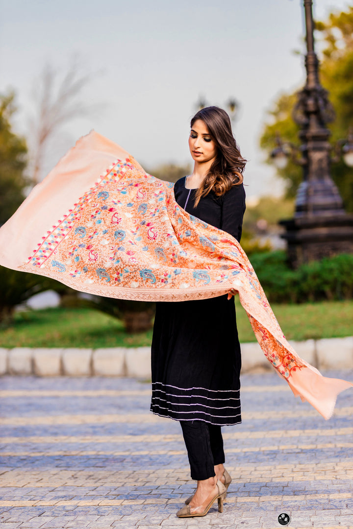 Women's Aari Embroidered Wool Shawl
