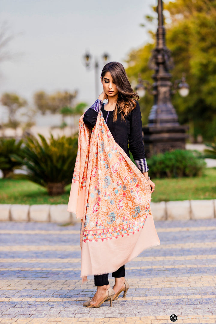 Women's Aari Embroidered Wool Shawl