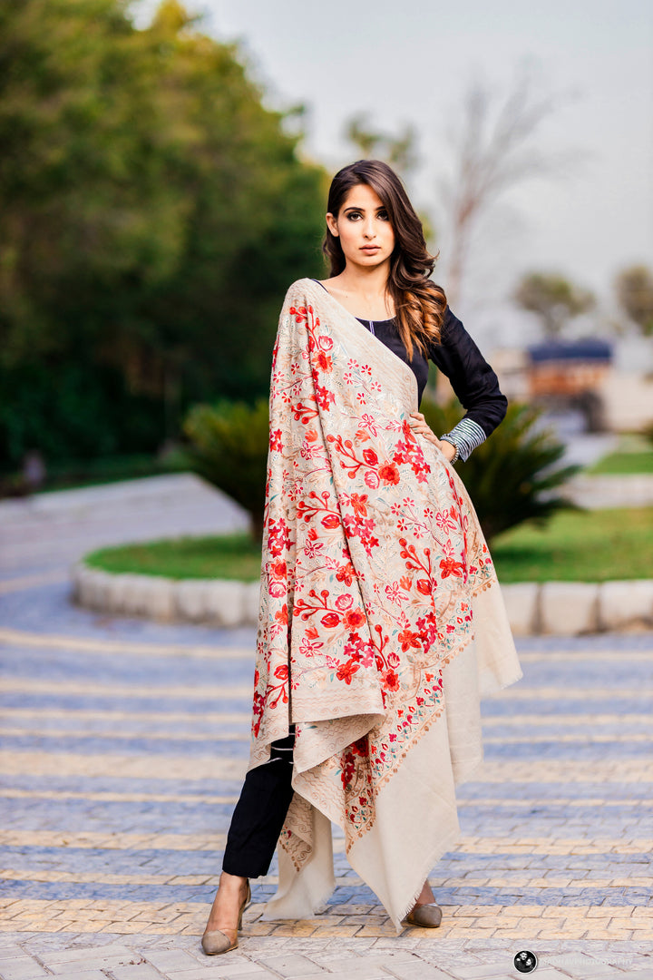 Women's Aari Embroidered Wool Shawl