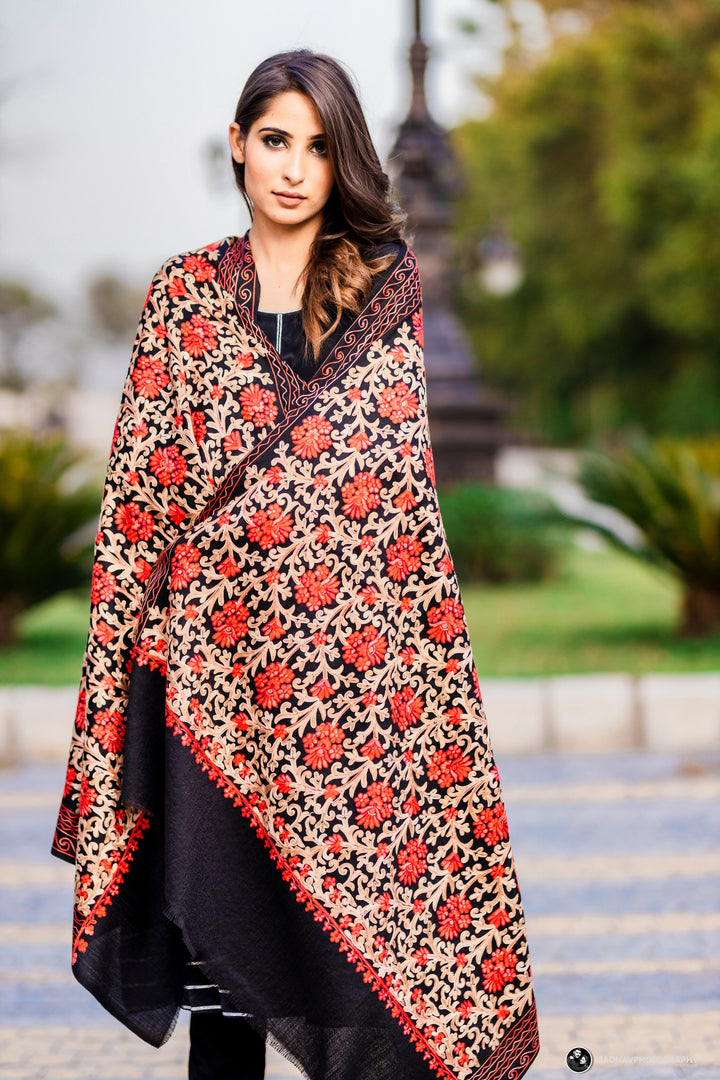 Women's Aari Embroidered Wool Shawl