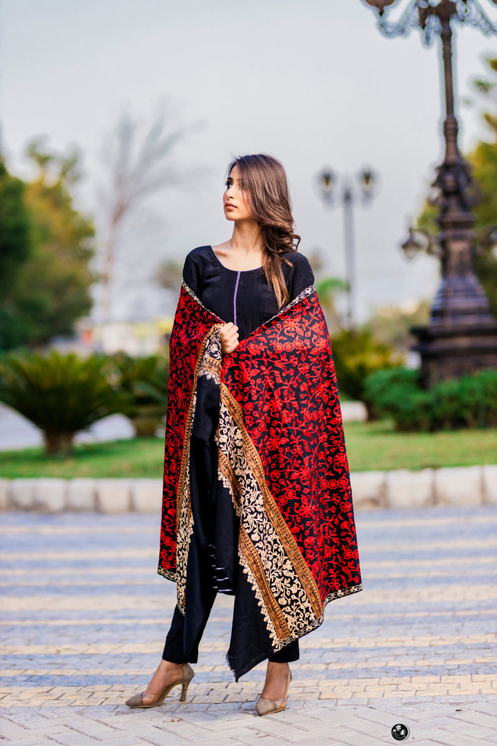 Women's Aari Embroidered Wool Shawl