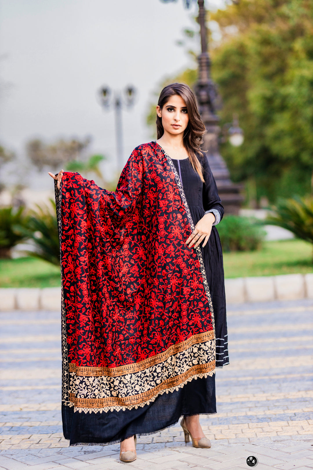 Women's Aari Embroidered Wool Shawl