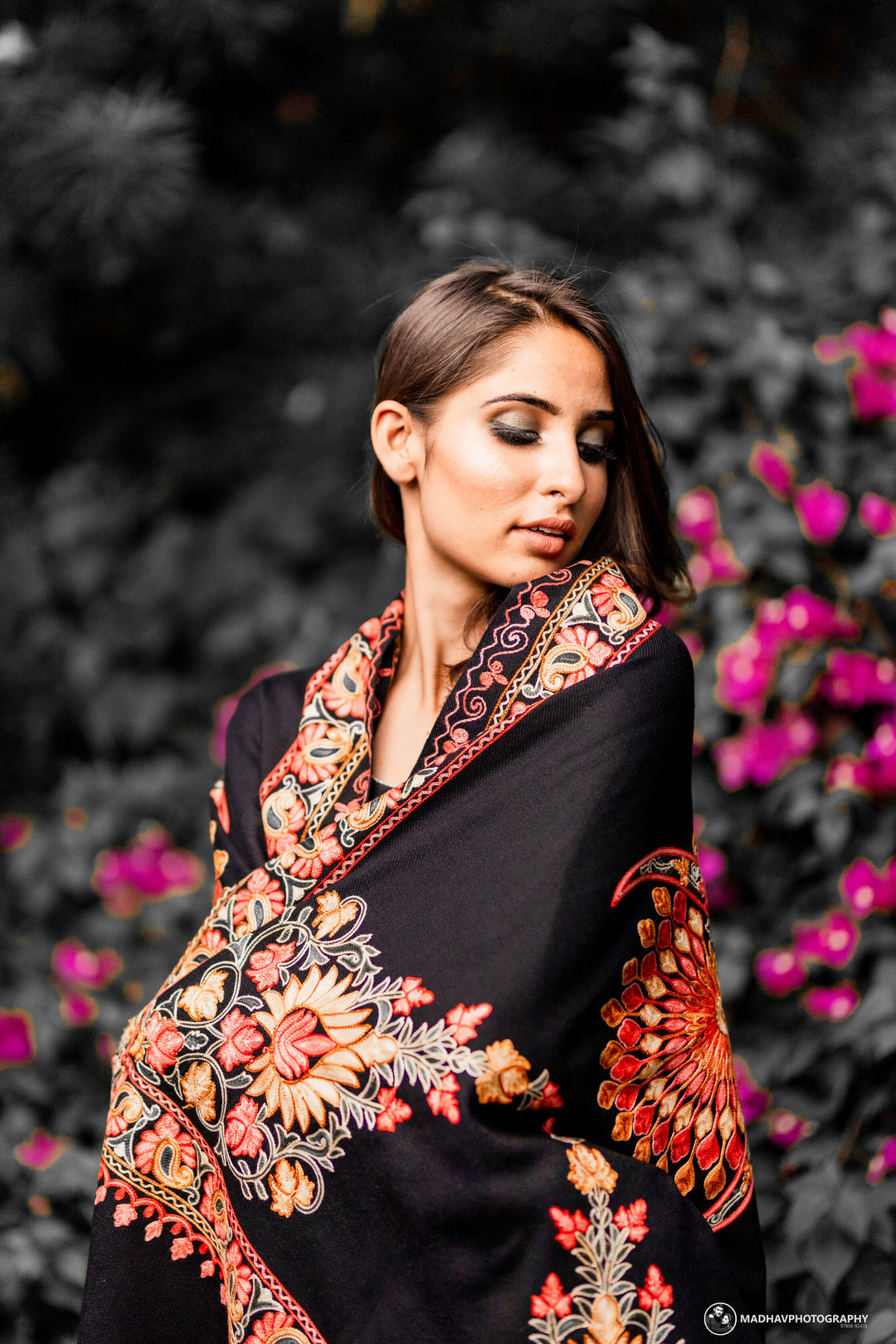 Women's Aari Embroidered Wool Stole