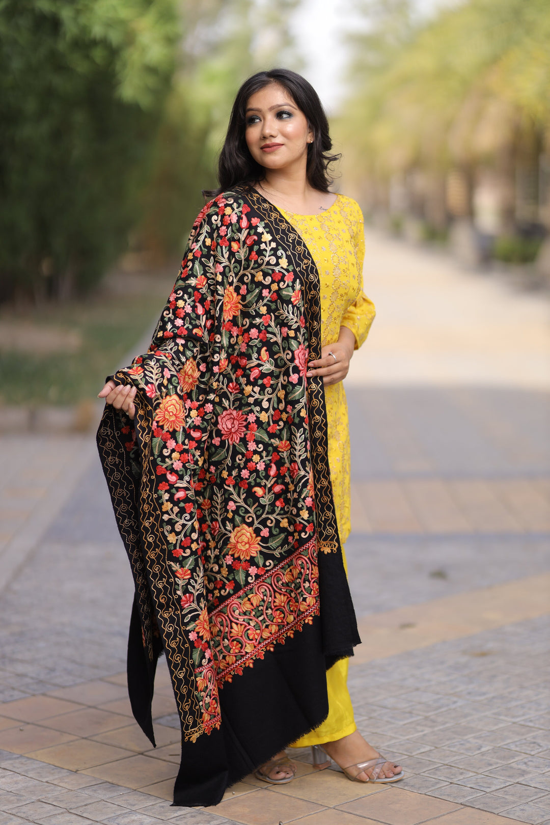 Women's Aari Embroidered Wool Shawl