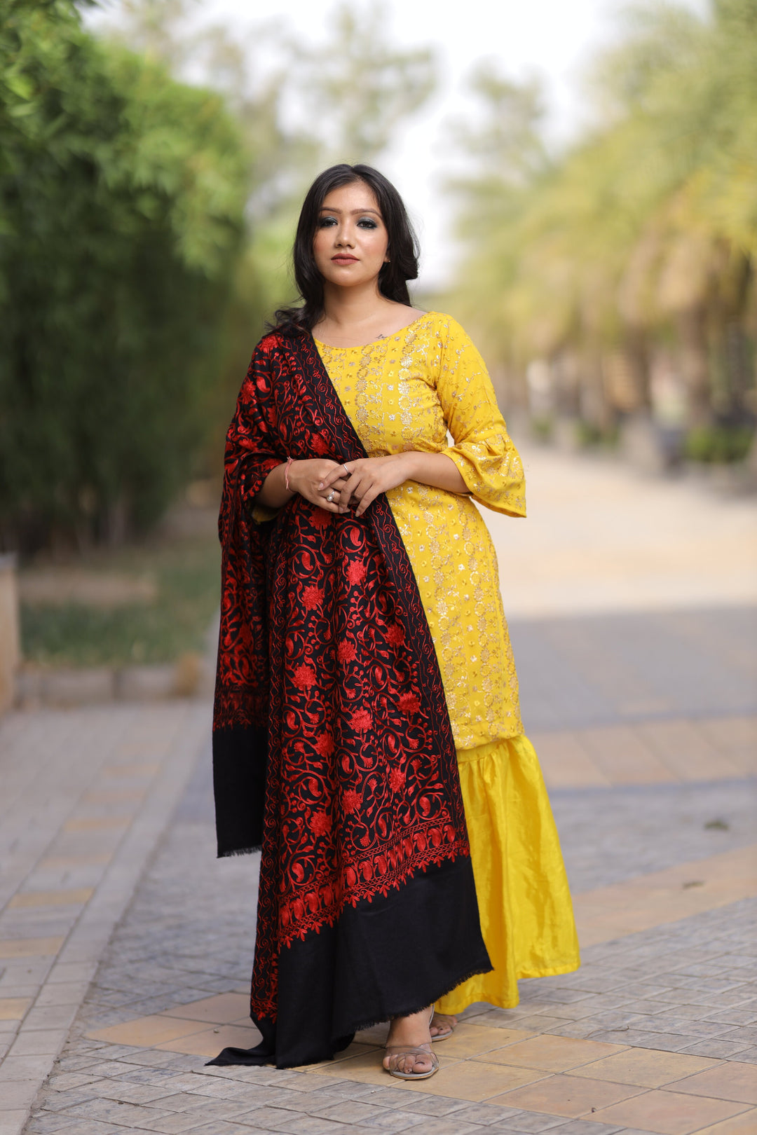 Women's Aari Embroidered Wool Shawl