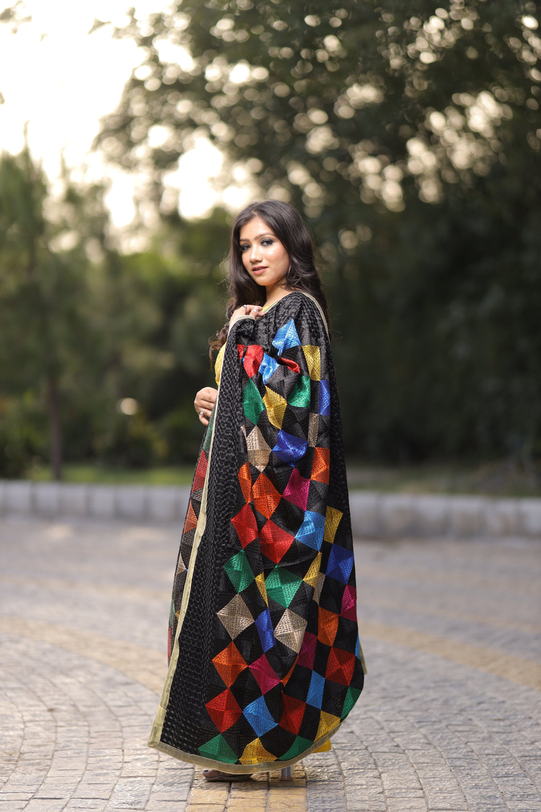 Women's Phulkari Dupatta with Mirror Work