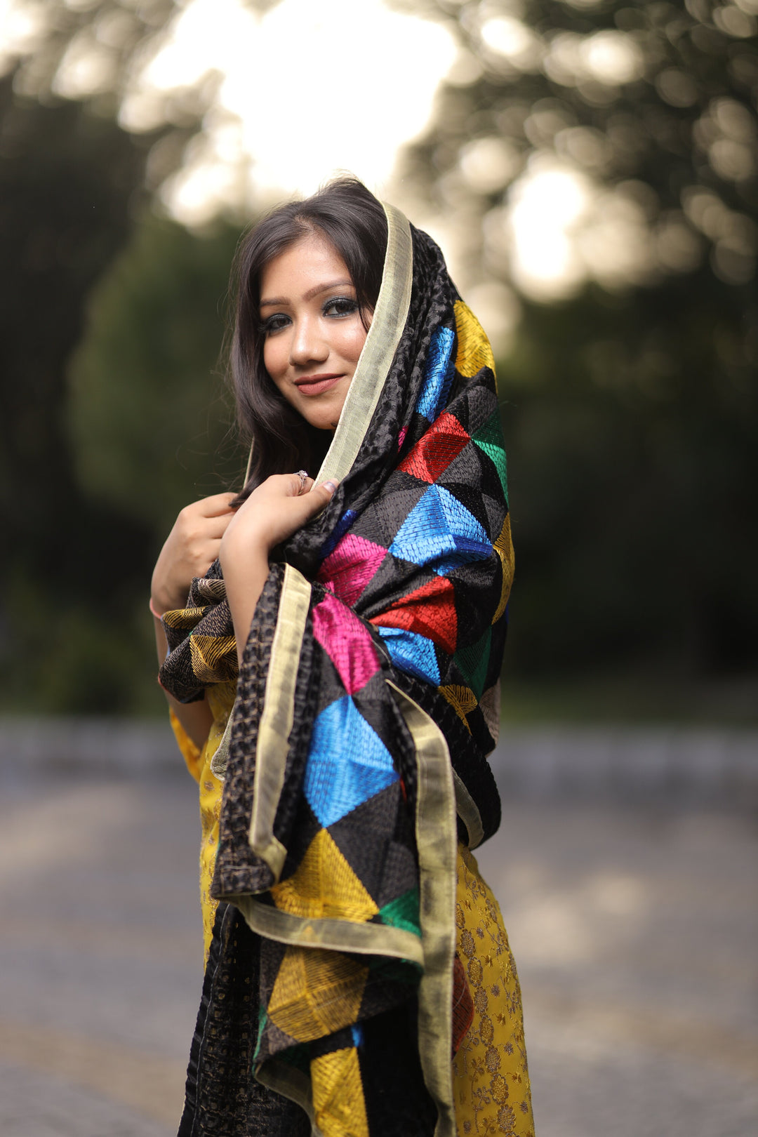 Women's Phulkari Dupatta with Mirror Work