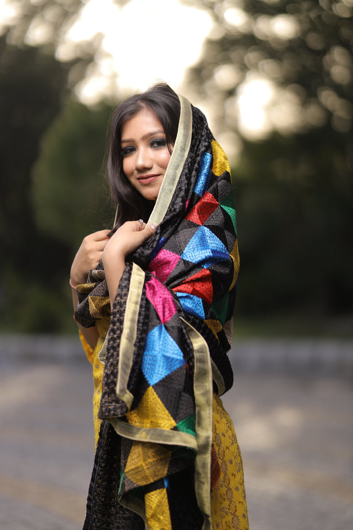 Women's Phulkari Dupatta with Mirror Work