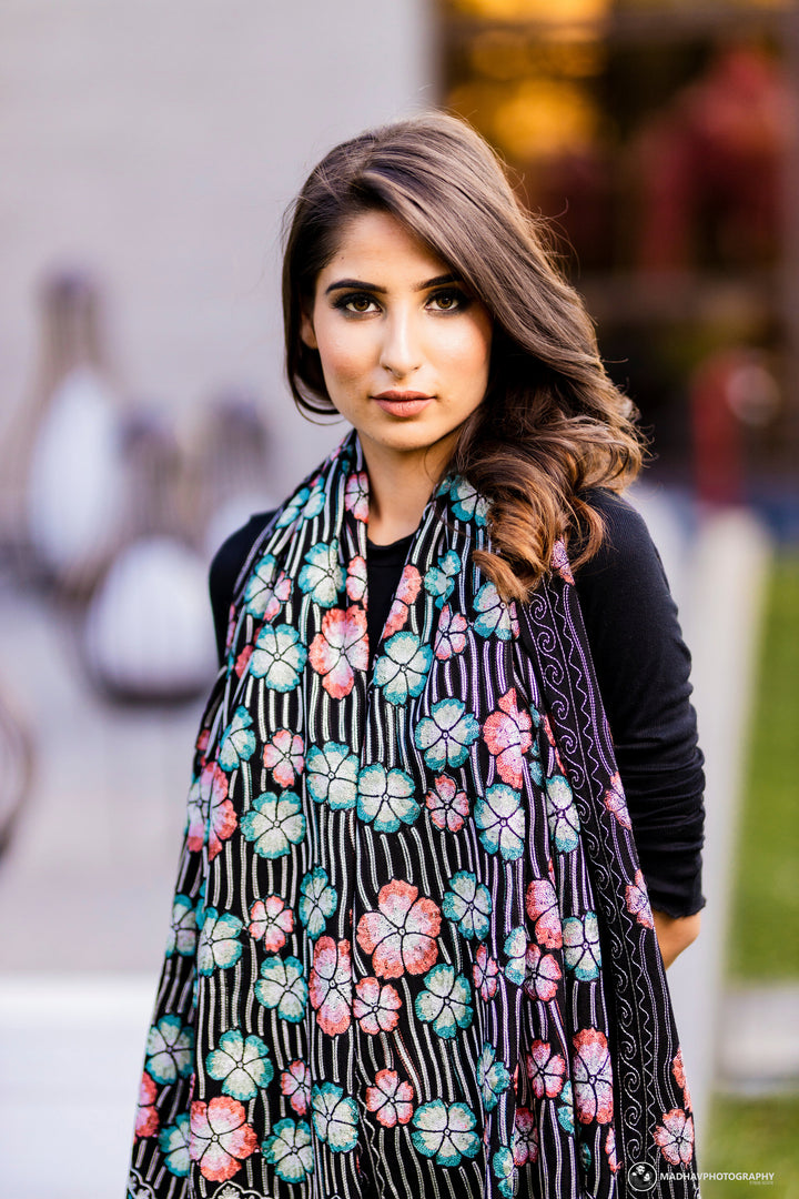 Women's Aari Embroidered Pure Wool Stole