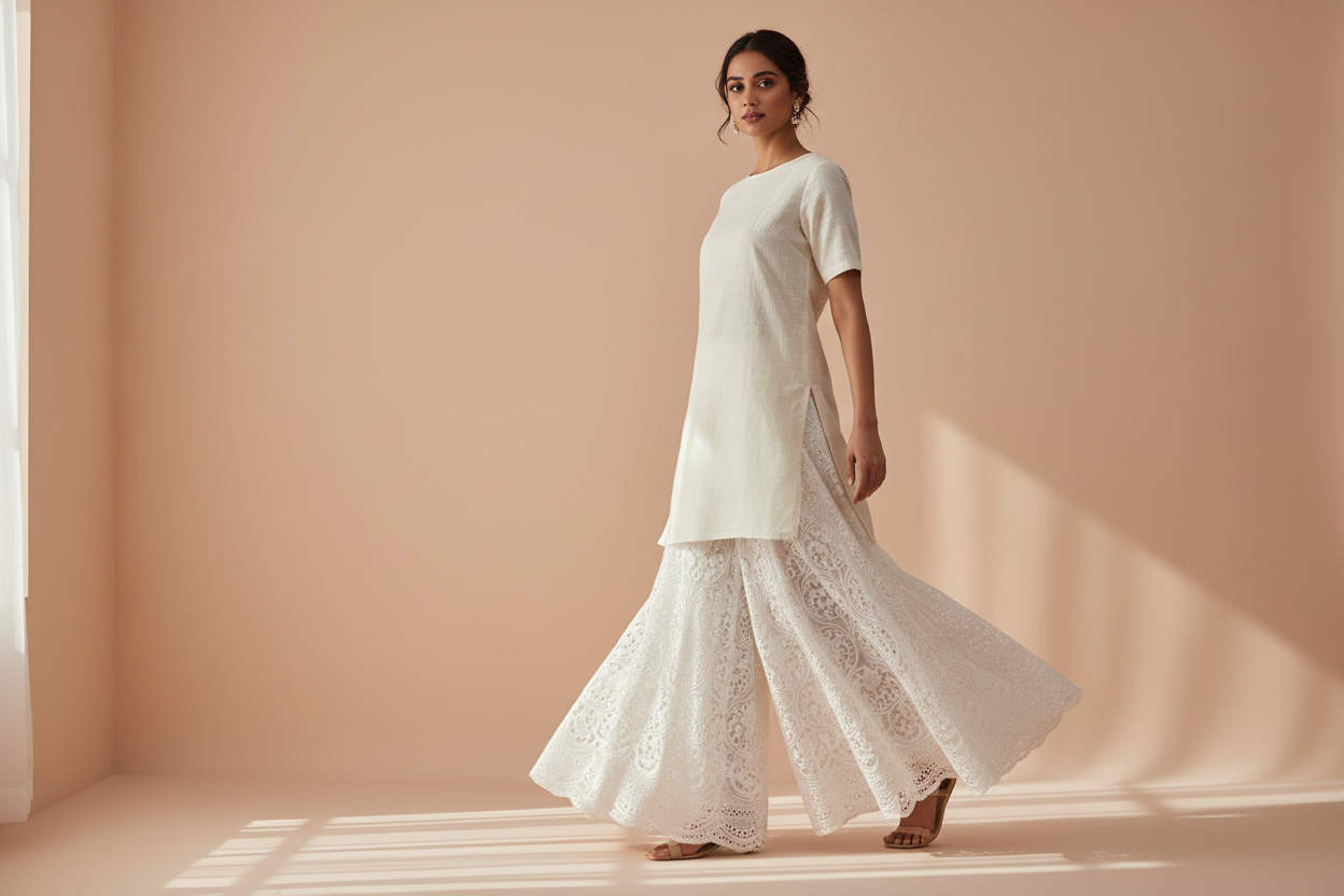 Chikankari Pure Cotton Palazzo Pants for Summers