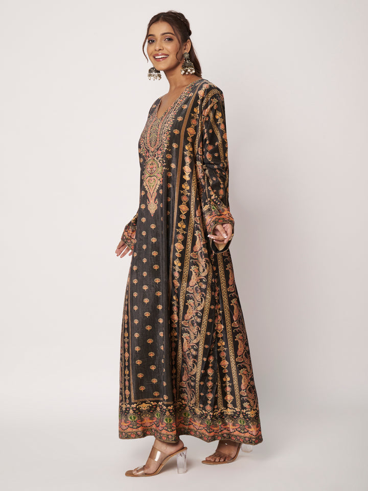 Women's Printed Velvet Long Kurta