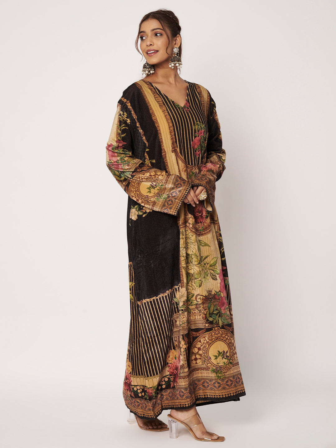 Women's Printed Velvet Long Kurta