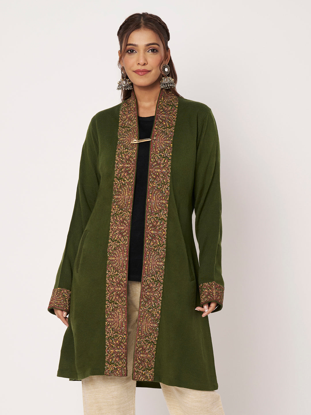 Womens Kashmiri Embroidred Woollen Shrug