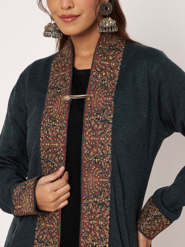 Womens Kashmiri Embroidred Woollen Shrug