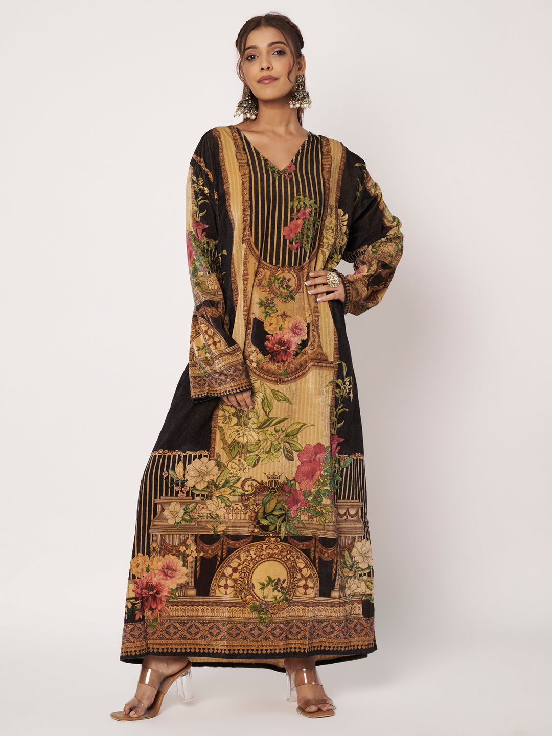 Women's Printed Velvet Long Kurta