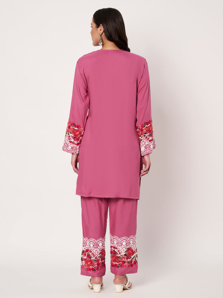Women Floral Embroidered Kurta Palazzo Set