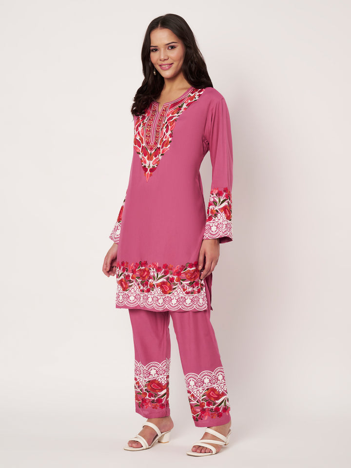 Women Floral Embroidered Kurta Palazzo Set