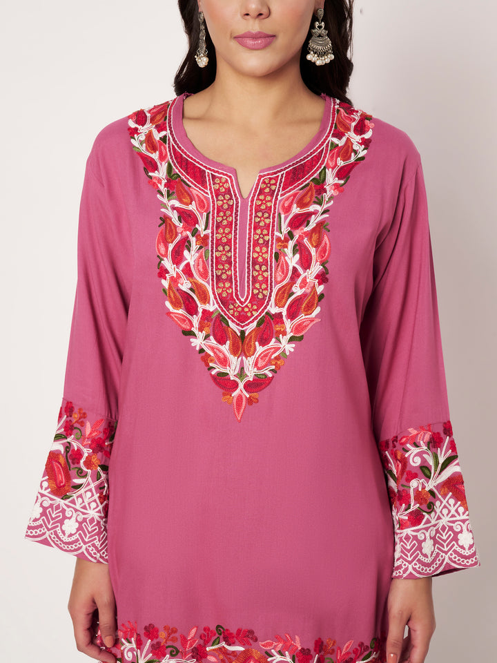 Women Floral Embroidered Kurta Palazzo Set