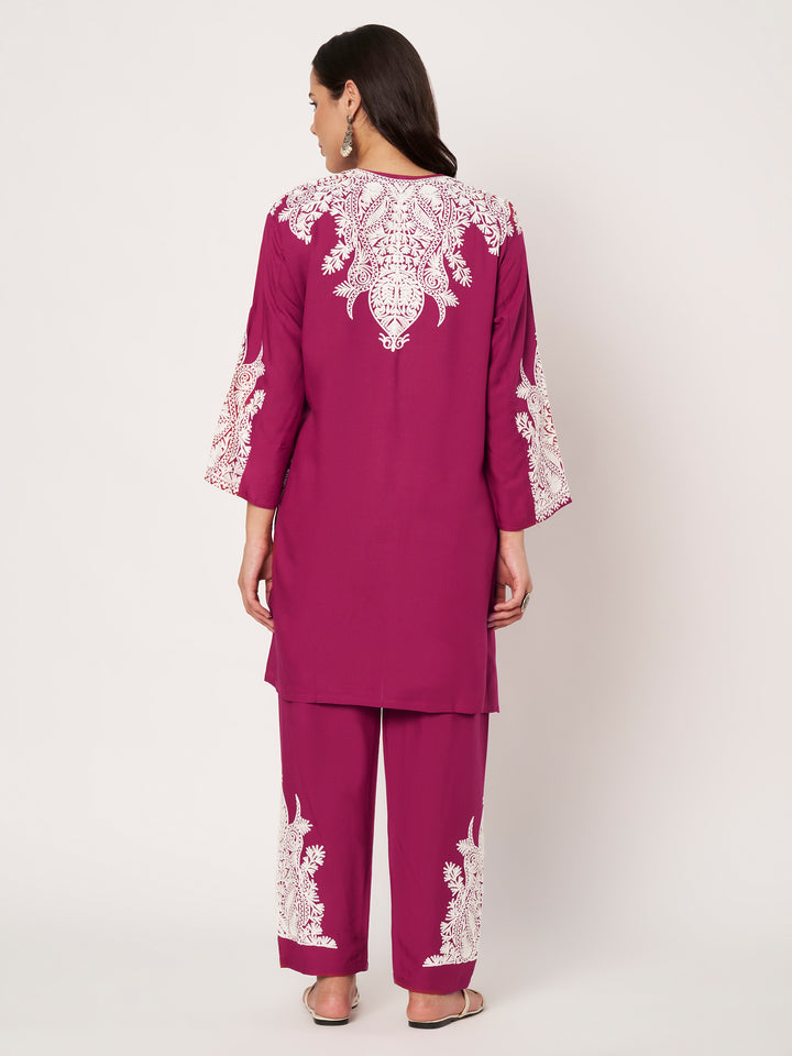 Women Floral Embroidered Kurta Palazzo Set