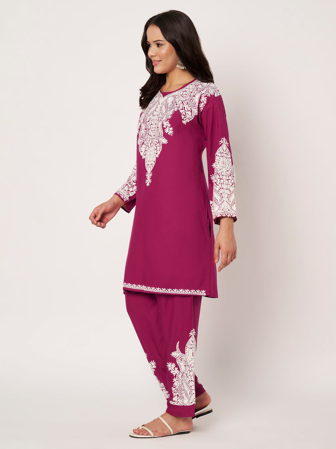 Women Floral Embroidered Kurta Palazzo Set