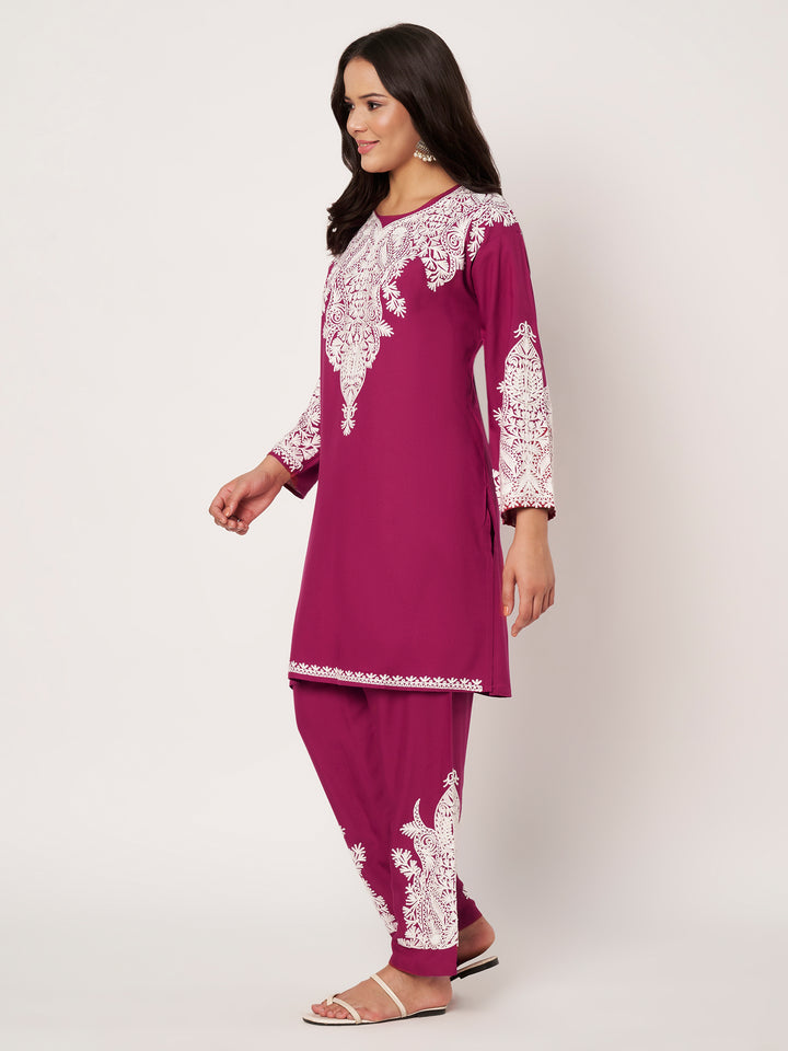 Women Floral Embroidered Kurta Palazzo Set