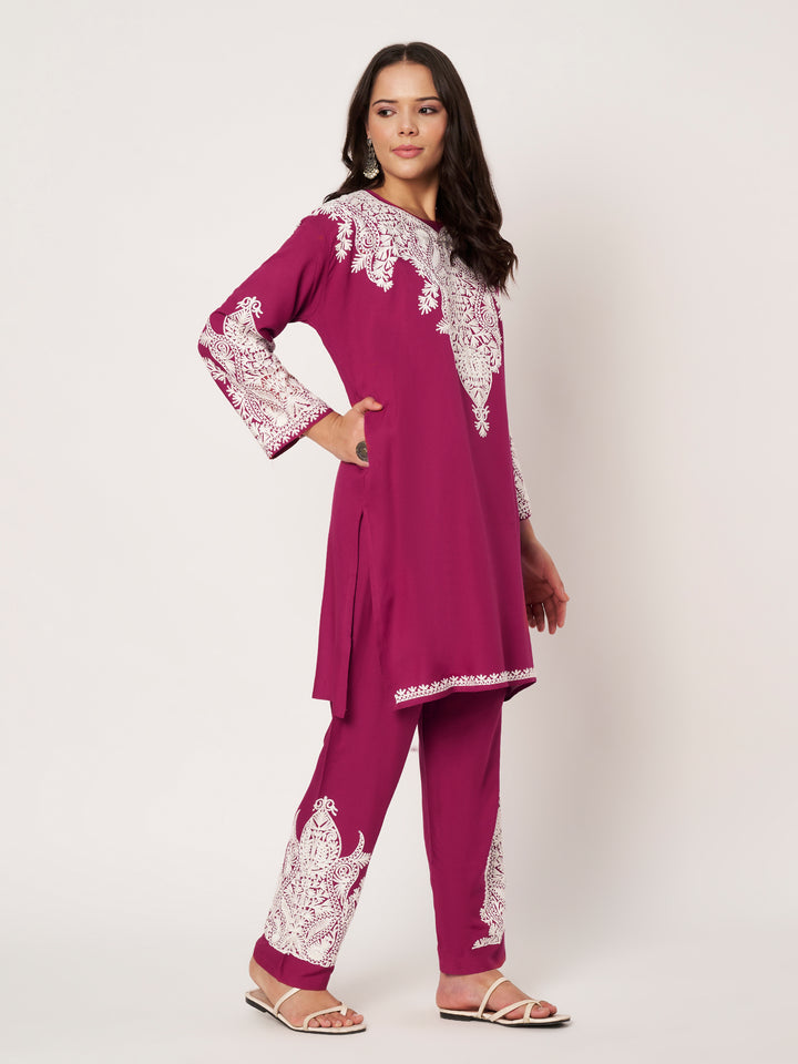 Women Floral Embroidered Kurta Palazzo Set