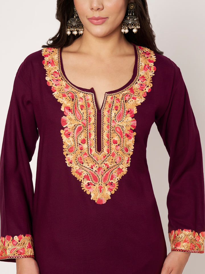Women Floral Embroidered Kurta Palazzo Set