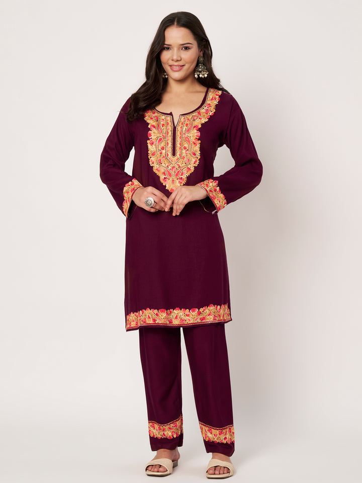 Women Floral Embroidered Kurta Palazzo Set