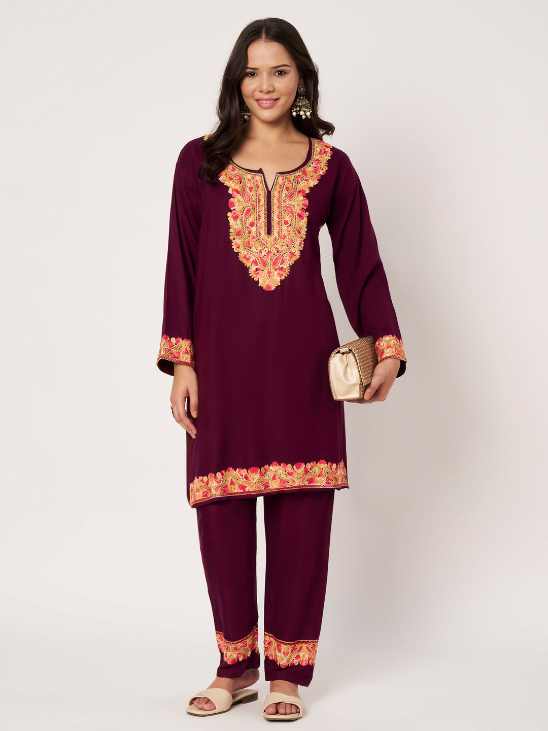 Women Floral Embroidered Kurta Palazzo Set
