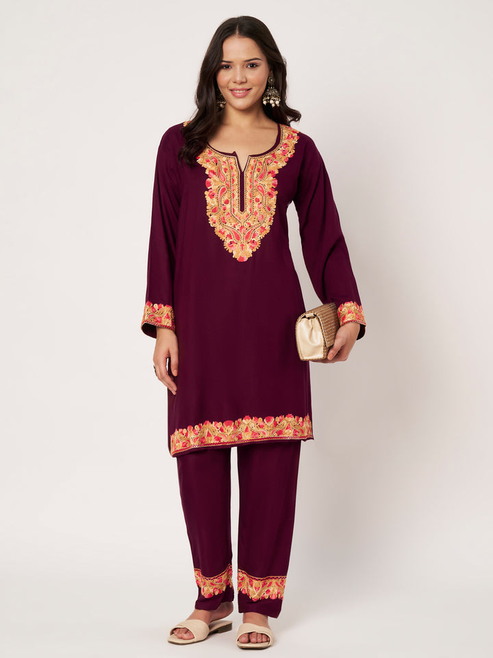 Women Floral Embroidered Kurta Palazzo Set