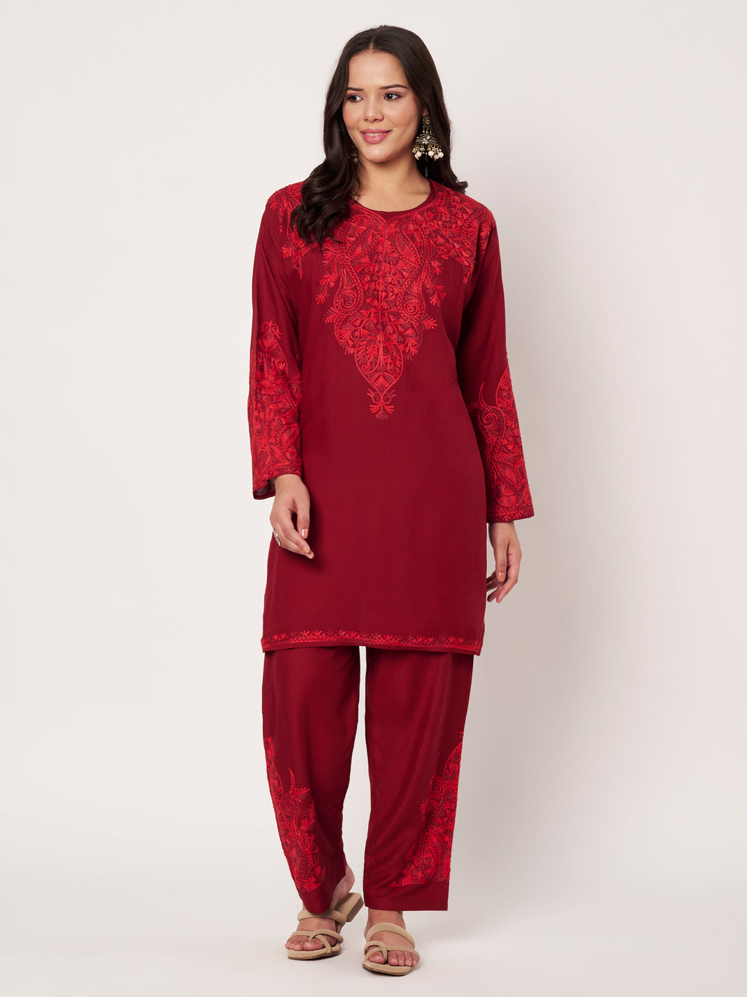 Women Floral Embroidered Kurta Palazzo Set