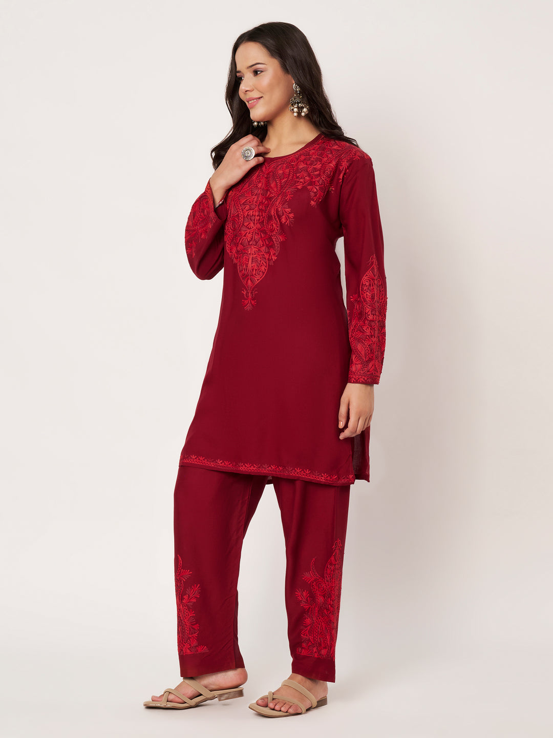 Women Floral Embroidered Kurta Palazzo Set