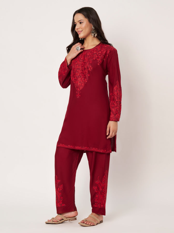 Women Floral Embroidered Kurta Palazzo Set