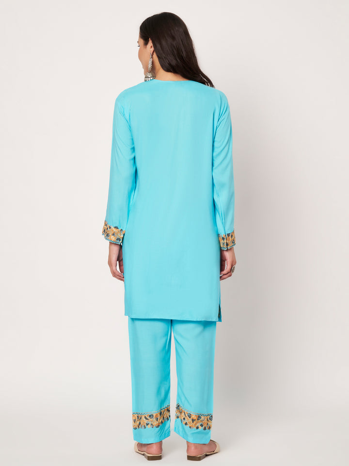 Women Floral Embroidered Kurta Palazzo Set