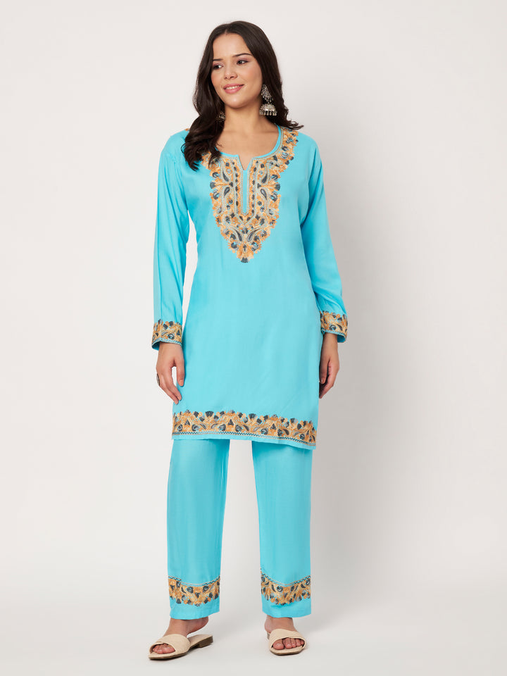 Women Floral Embroidered Kurta Palazzo Set