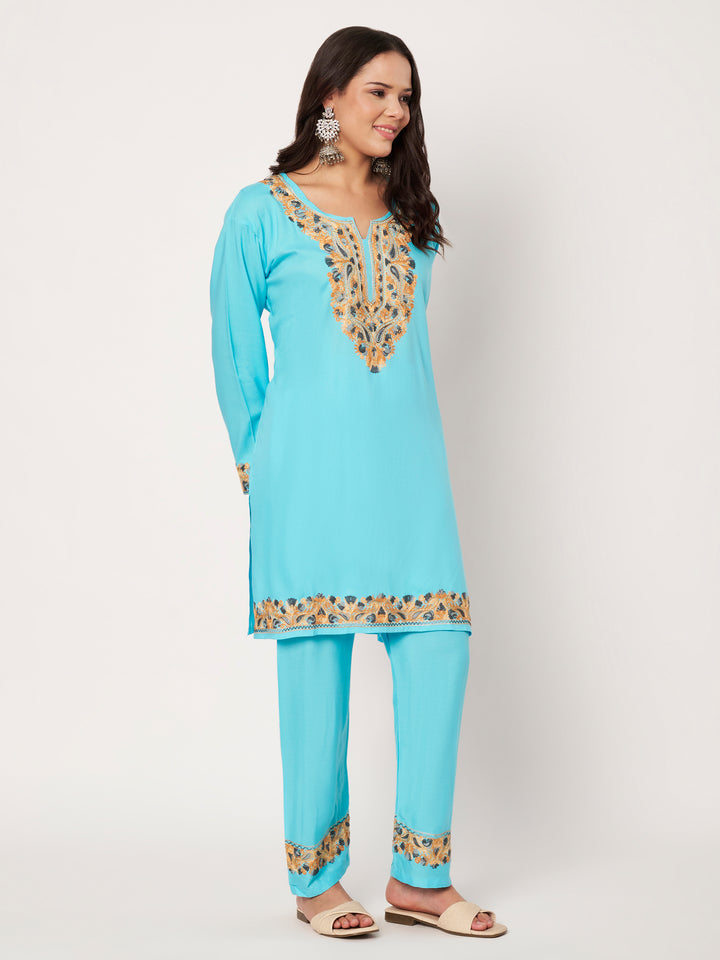 Women Floral Embroidered Kurta Palazzo Set