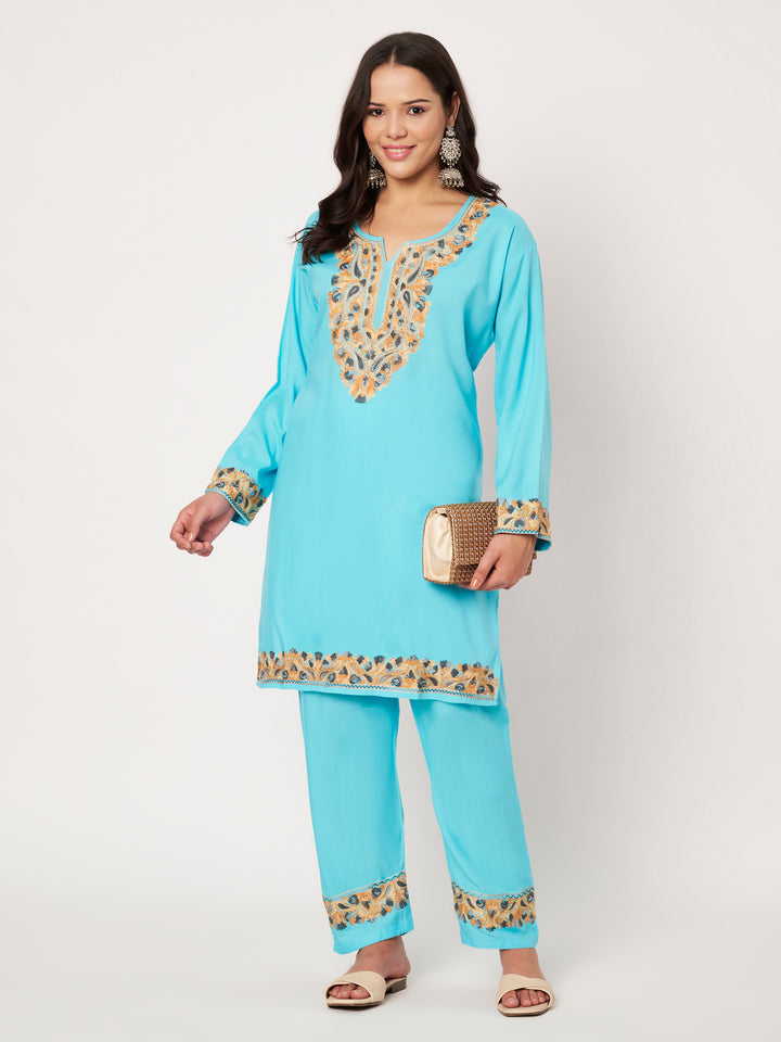 Women Floral Embroidered Kurta Palazzo Set