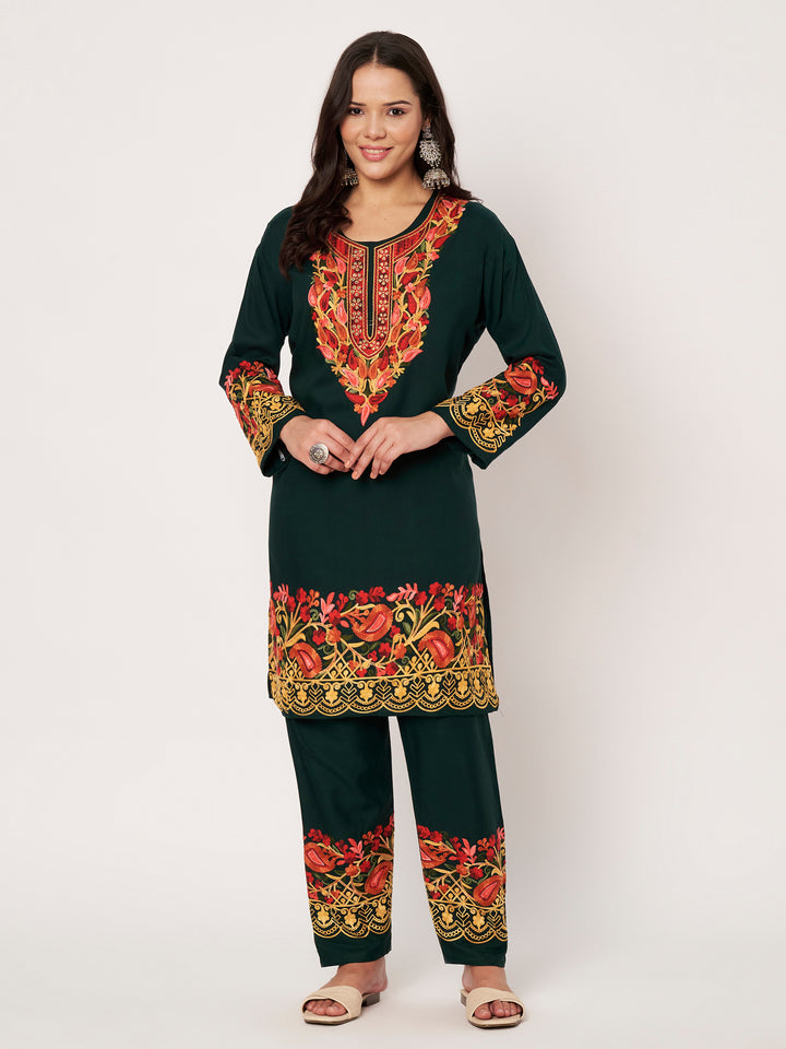 Women Floral Embroidered Kurta Palazzo Set