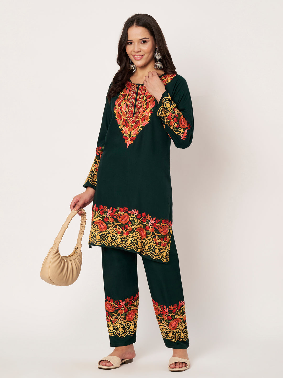 Women Floral Embroidered Kurta Palazzo Set