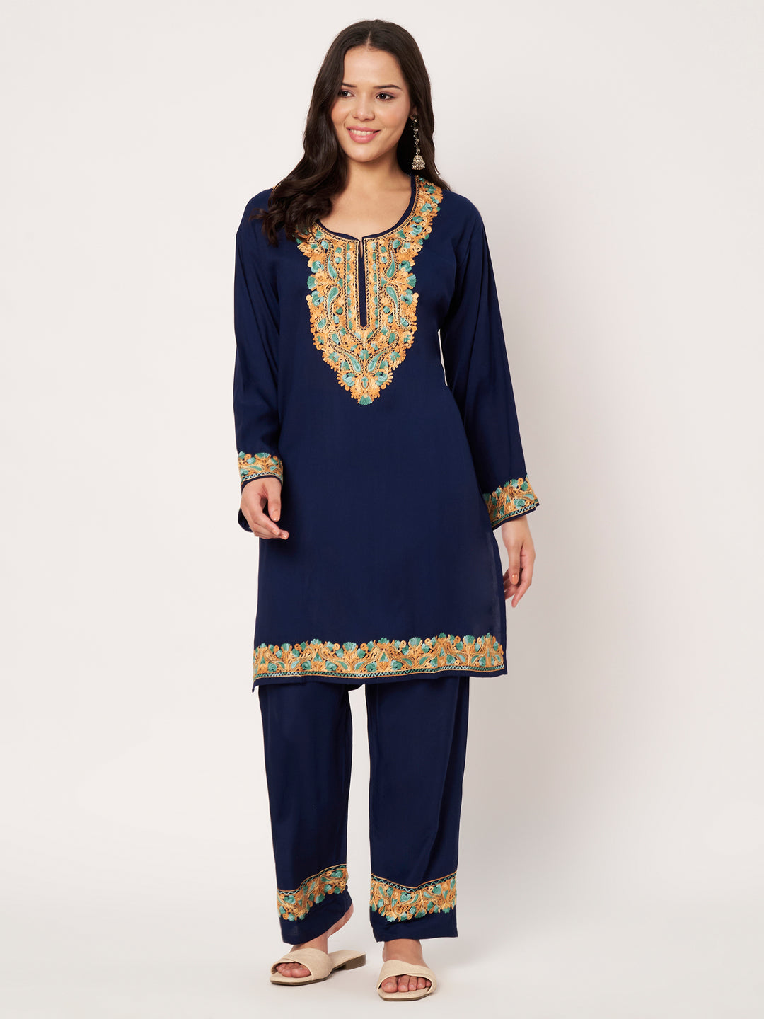 Women Floral Embroidered Kurta Palazzo Set
