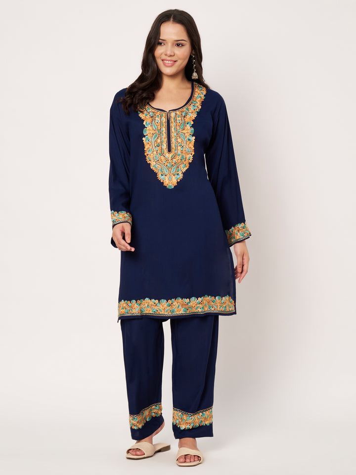 Women Floral Embroidered Kurta Palazzo Set