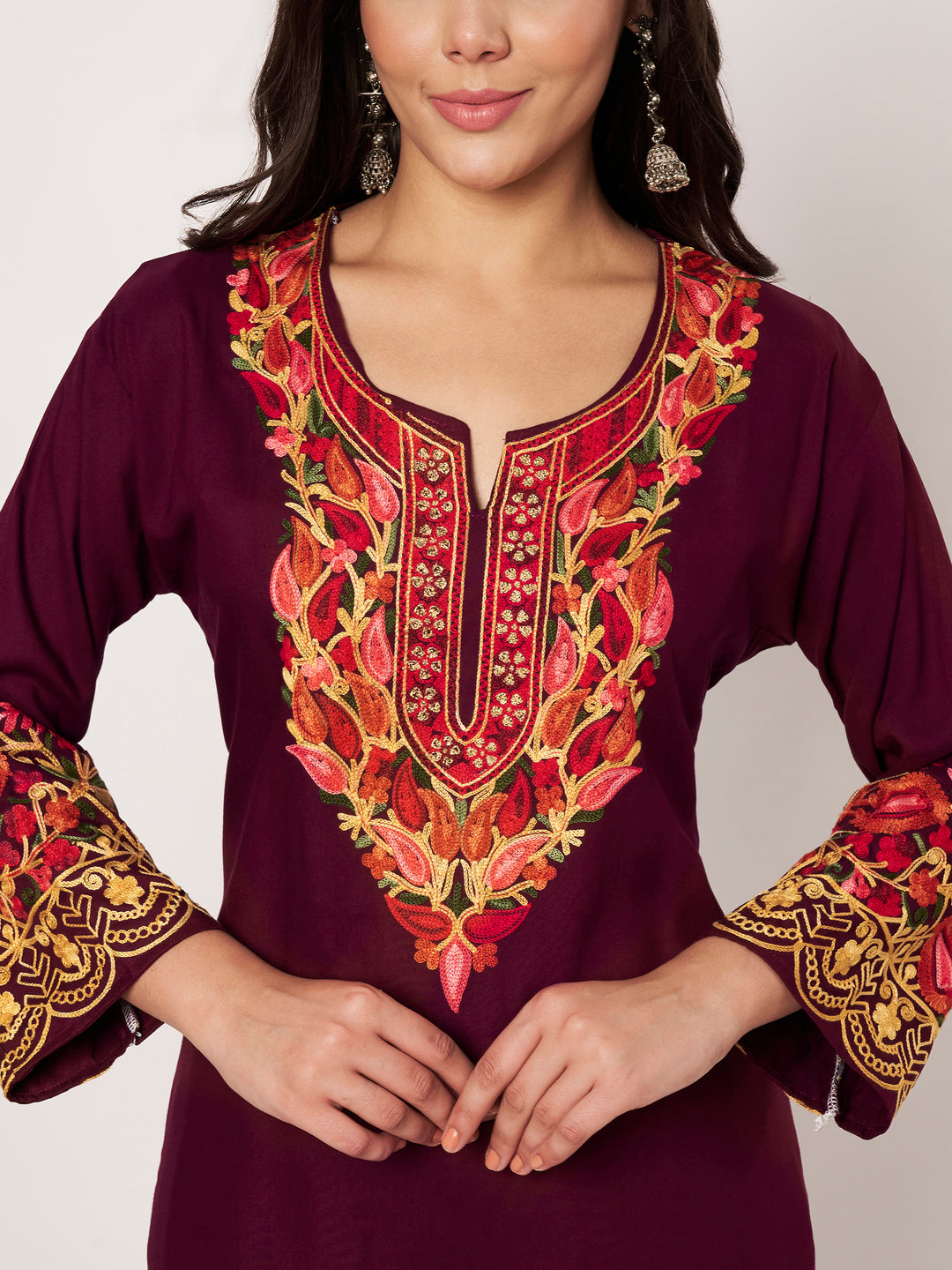 Women Floral Embroidered Kurta Palazzo Set
