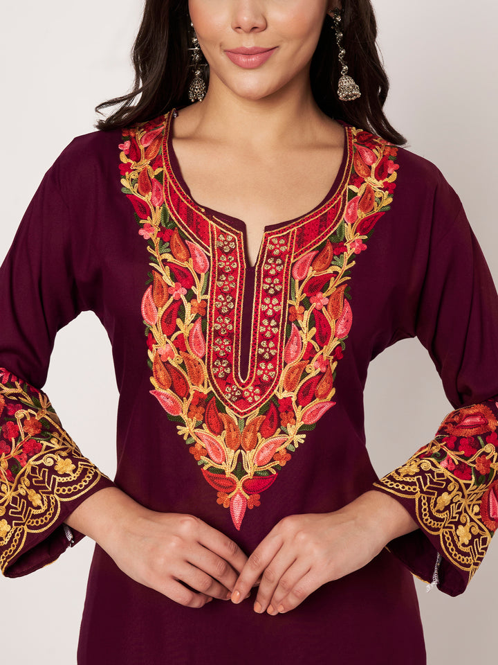 Women Floral Embroidered Kurta Palazzo Set