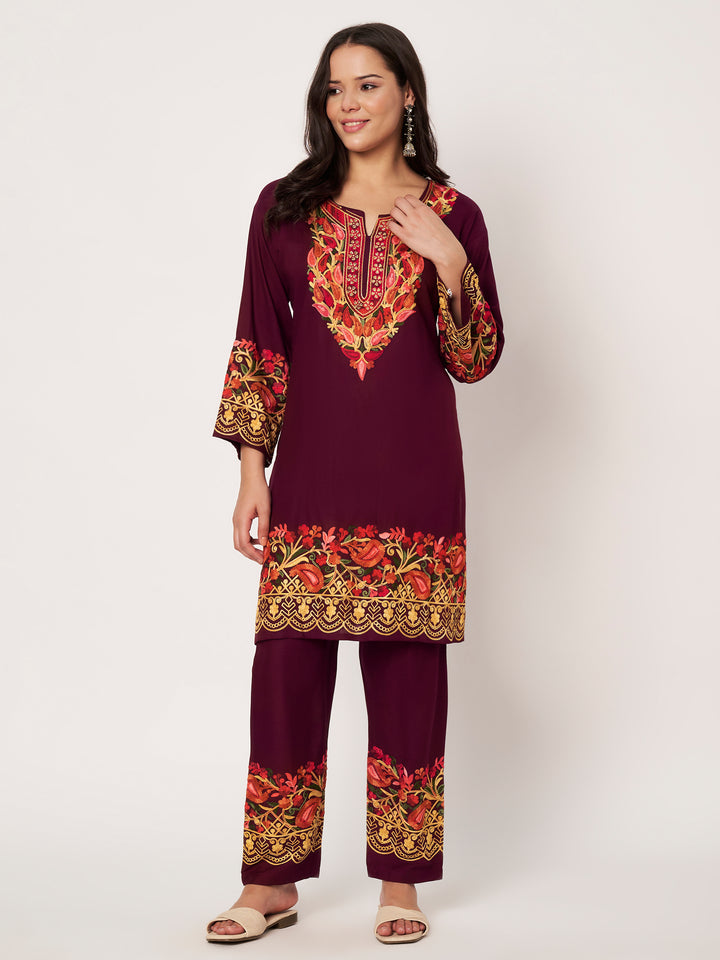 Women Floral Embroidered Kurta Palazzo Set