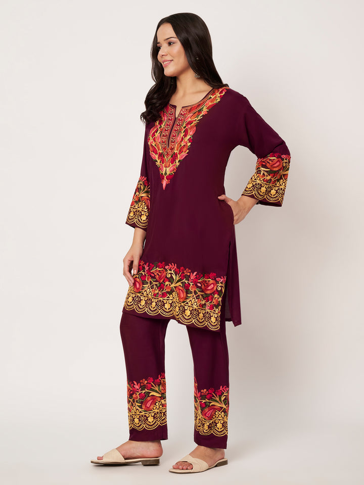 Women Floral Embroidered Kurta Palazzo Set