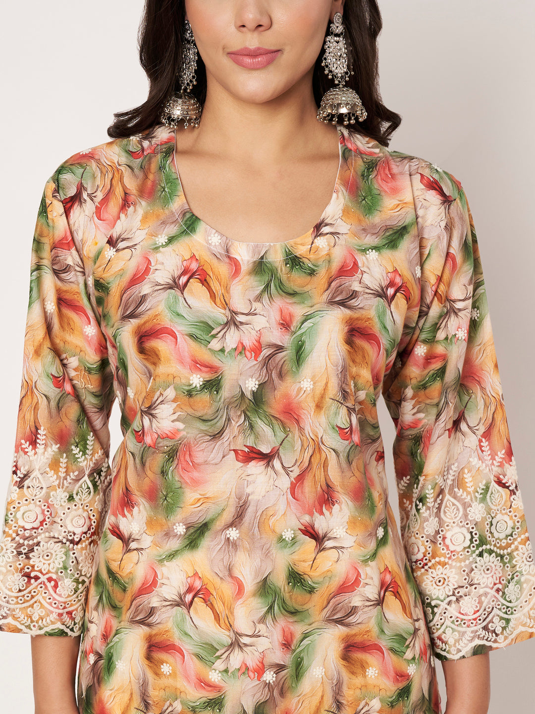 Women's Floral Printed Kurti & Lace Palazzo Set