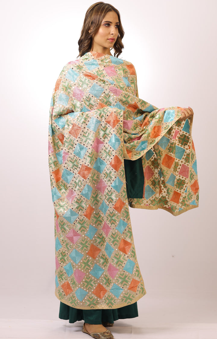 Women's Phulkari Embroidered Chiffon Dupatta