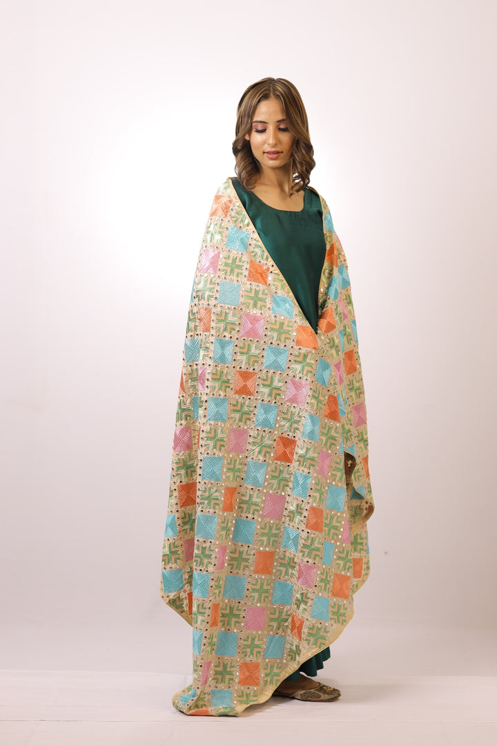 Women's Phulkari Embroidered Chiffon Dupatta