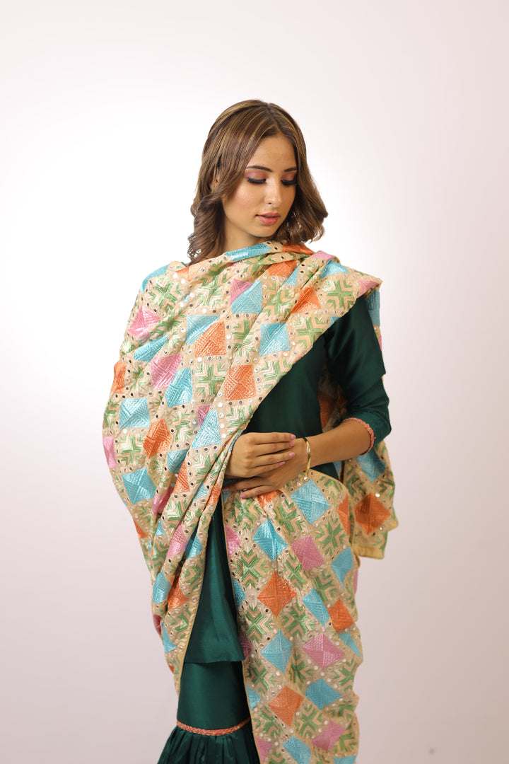Women's Phulkari Embroidered Chiffon Dupatta