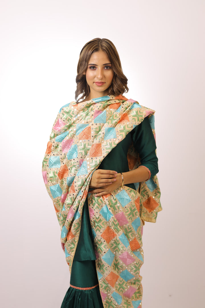 Women's Phulkari Embroidered Chiffon Dupatta